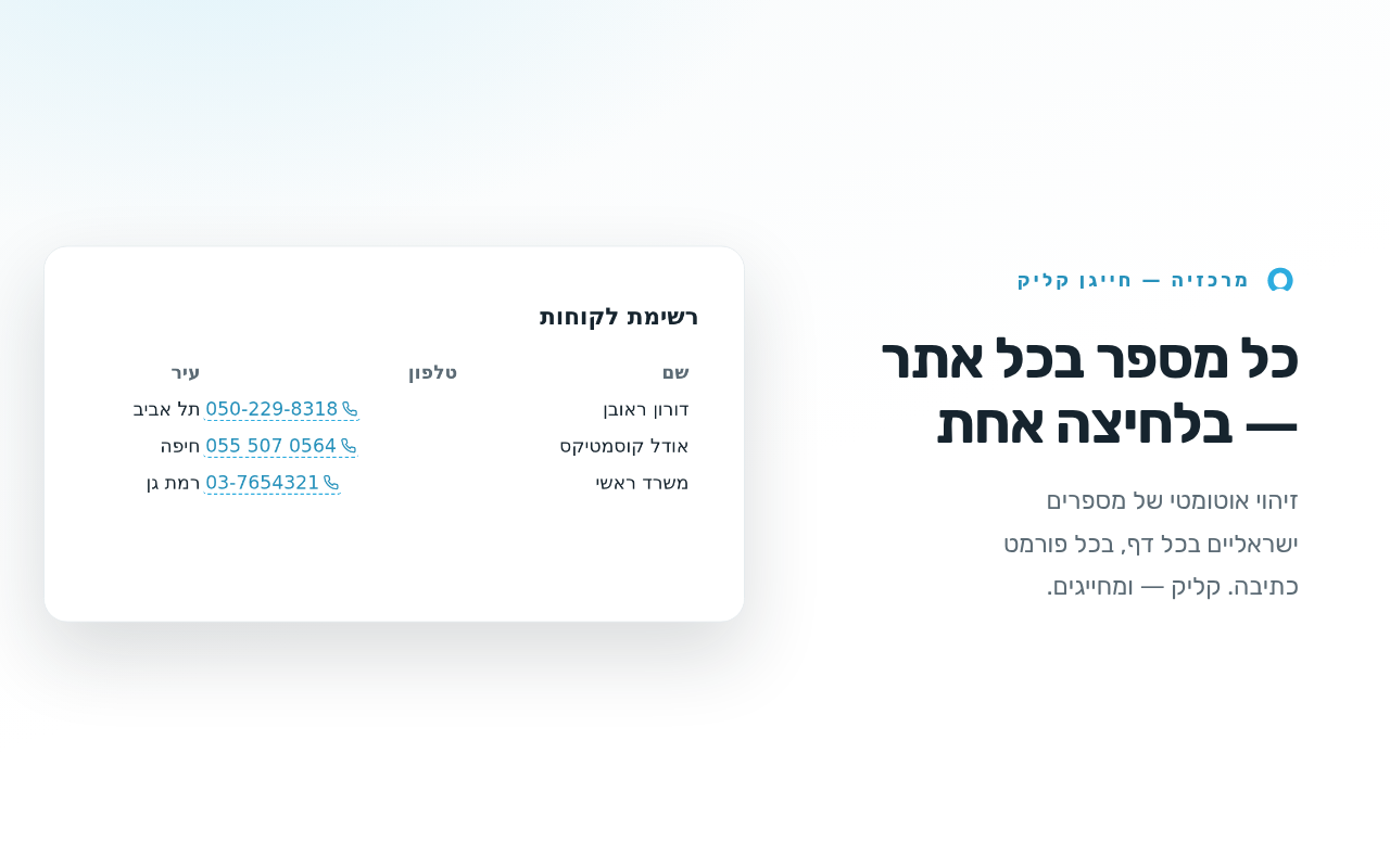 קליק-להתקשרות בטבלת לקוחות